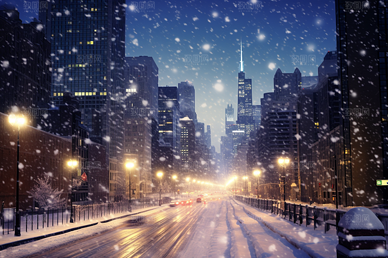 城市雪景安静城市街道原画
