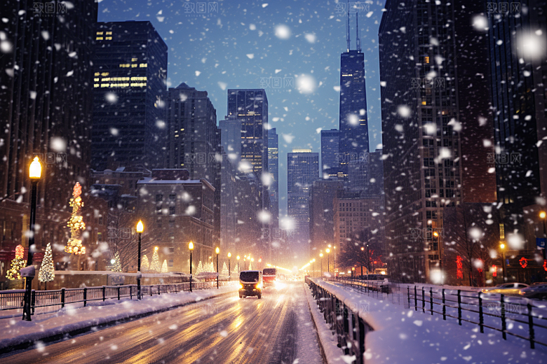 城市雪景下雪的都市静谧原画