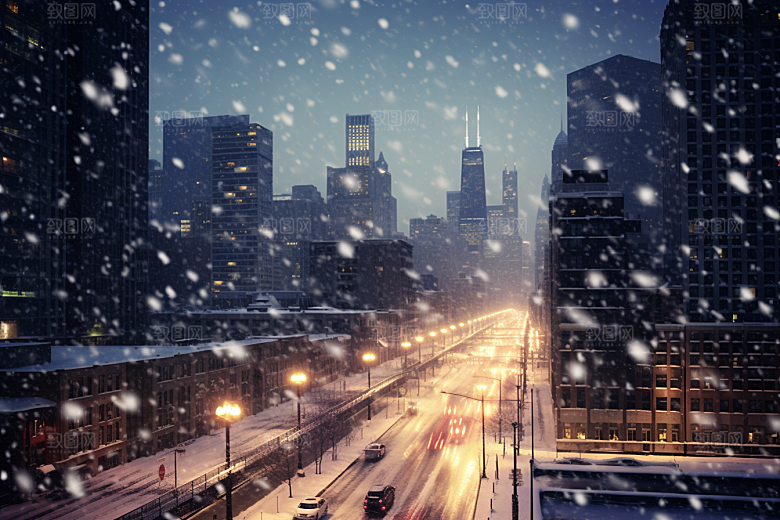 城市雪景城市街道静谧原画
