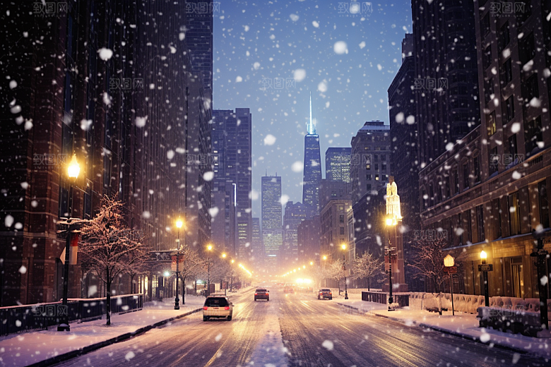 城市雪景高清下雪的都市原画