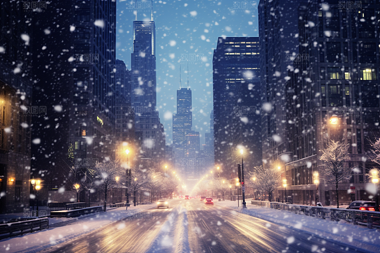 城市雪景雪夜城市街道原画