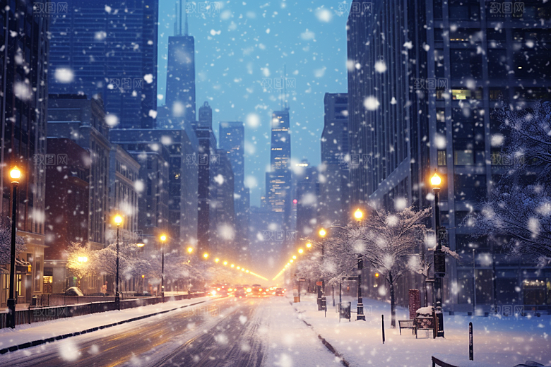 城市雪景静谧高清原画