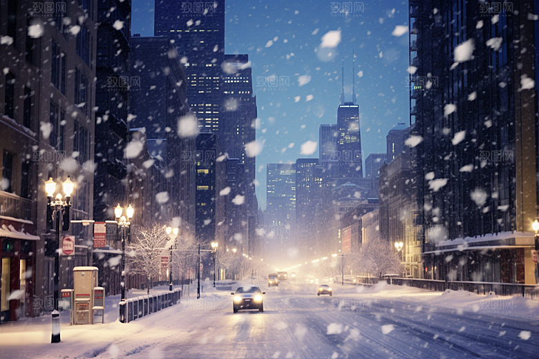 城市雪景城市街道下雪的都市原画