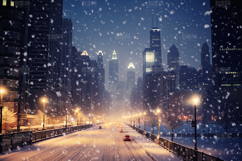 城市雪景安静城市街道原画