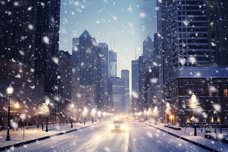 城市雪景下雪的都市雪夜原画