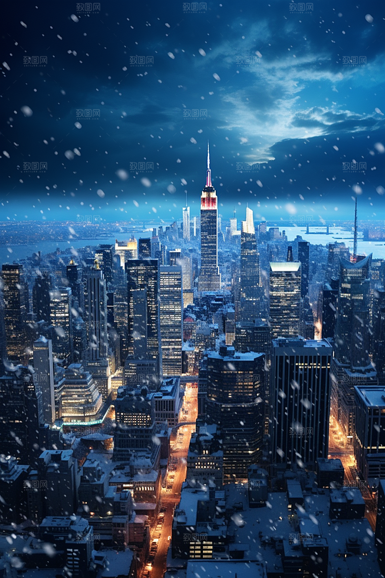 城市雪景城市街道安静原画