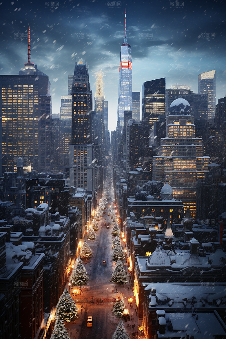 城市雪景高清雪夜原画