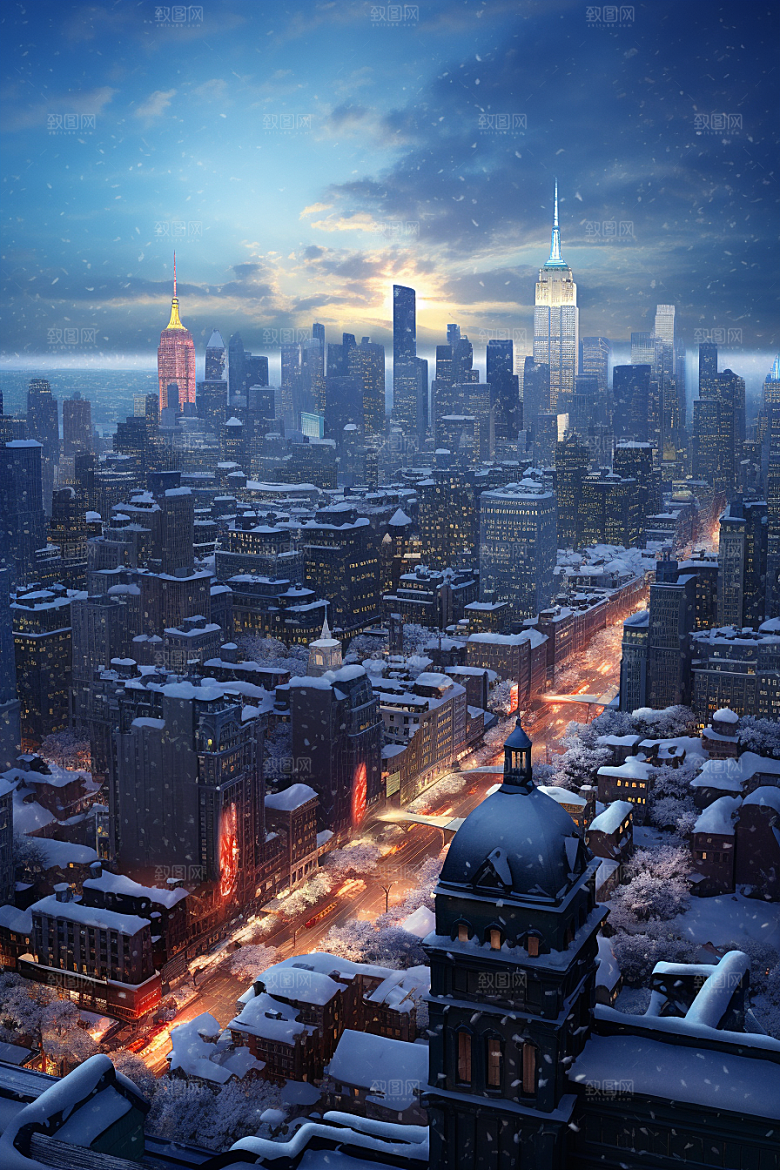 城市雪景安静雪夜原画