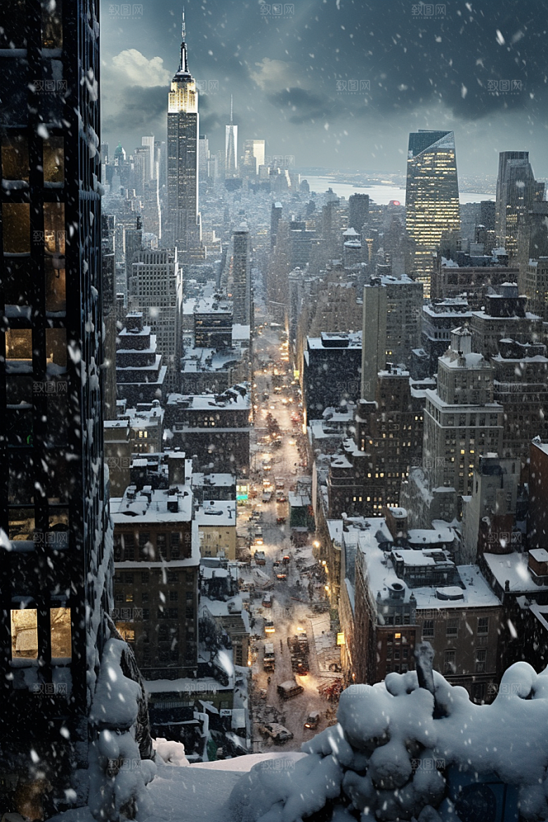 城市雪景安静城市街道原画