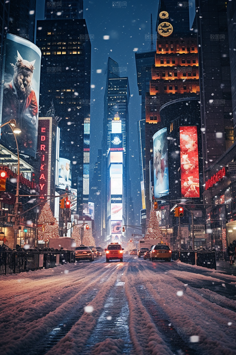 城市雪景雪夜下雪的都市原画