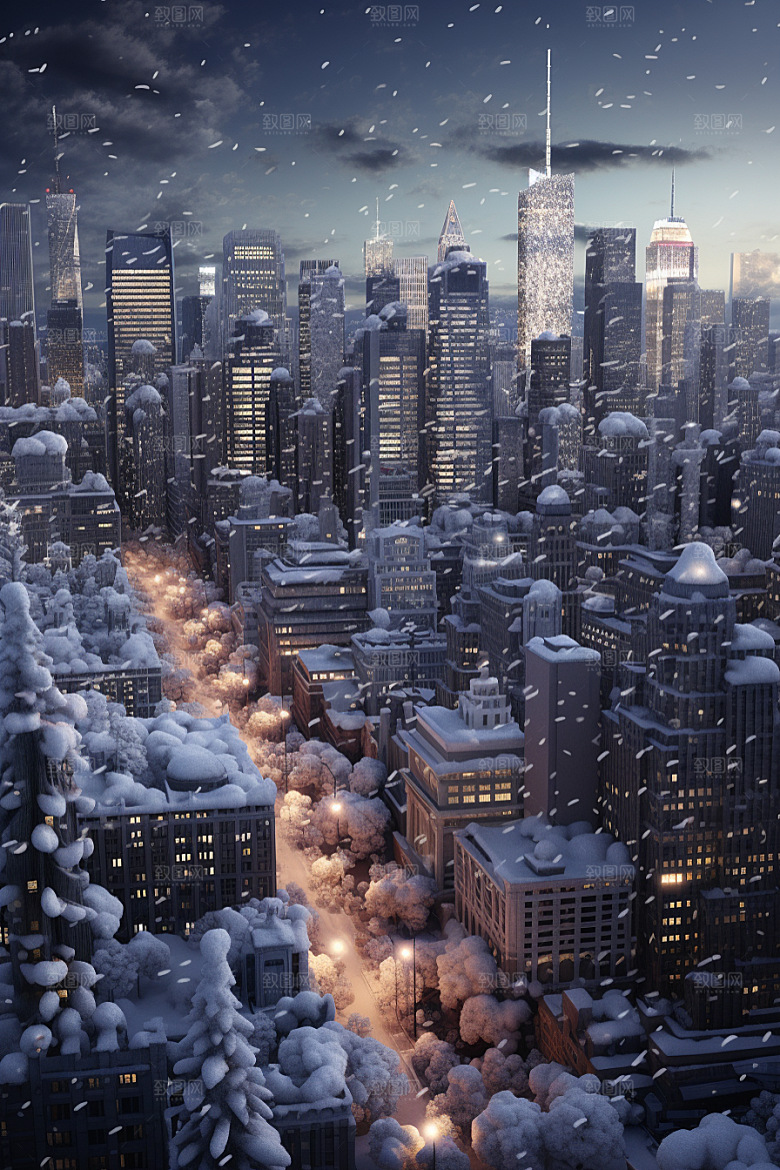 城市雪景下雪的都市静谧原画