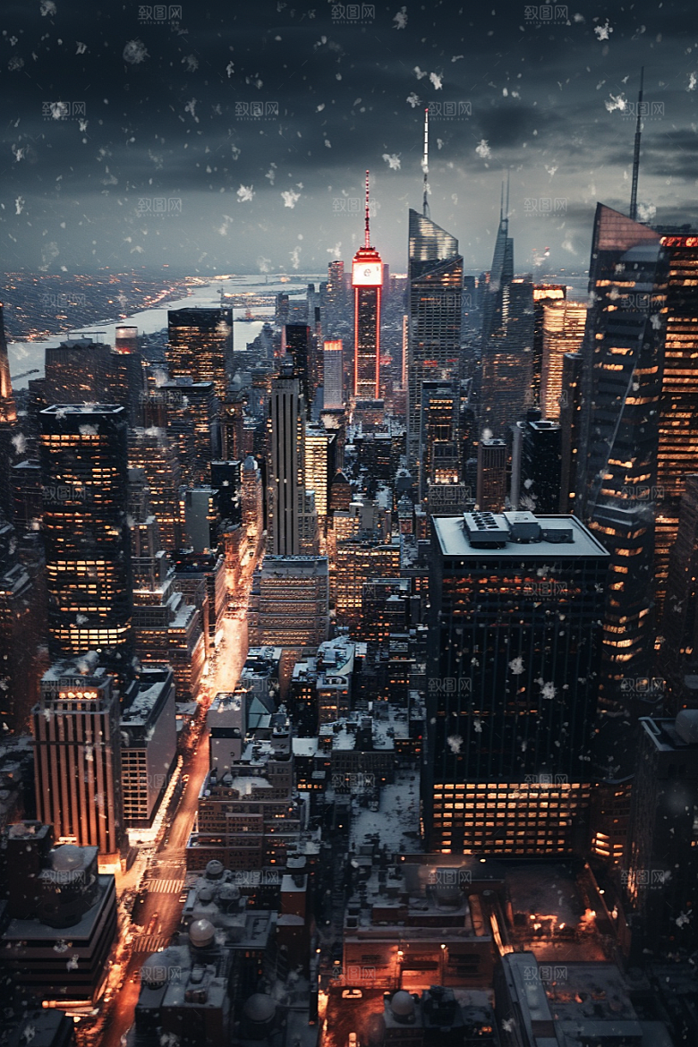 城市雪景高清静谧原画
