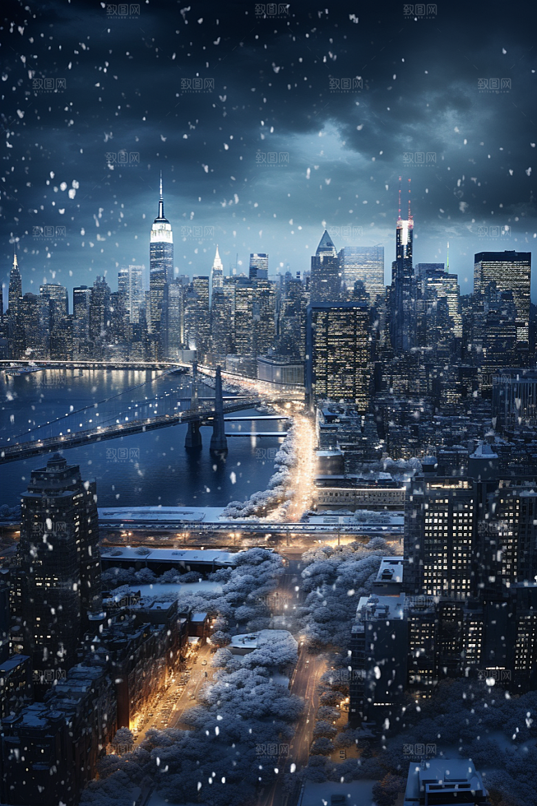 城市雪景安静雪夜原画