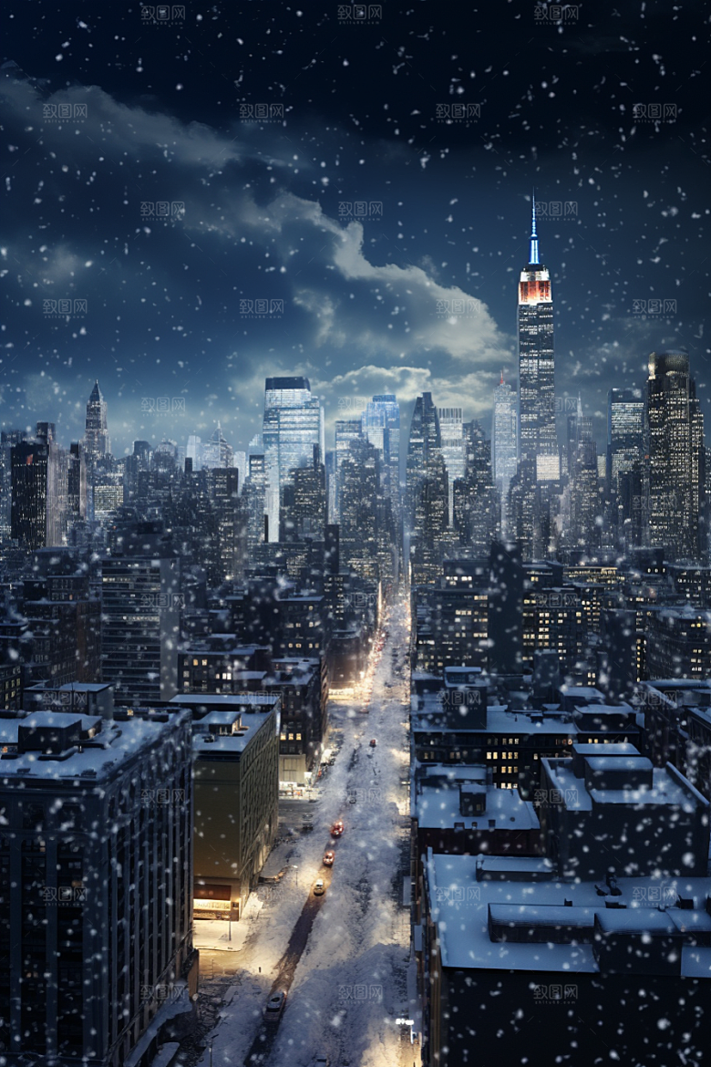 城市雪景静谧下雪的都市原画