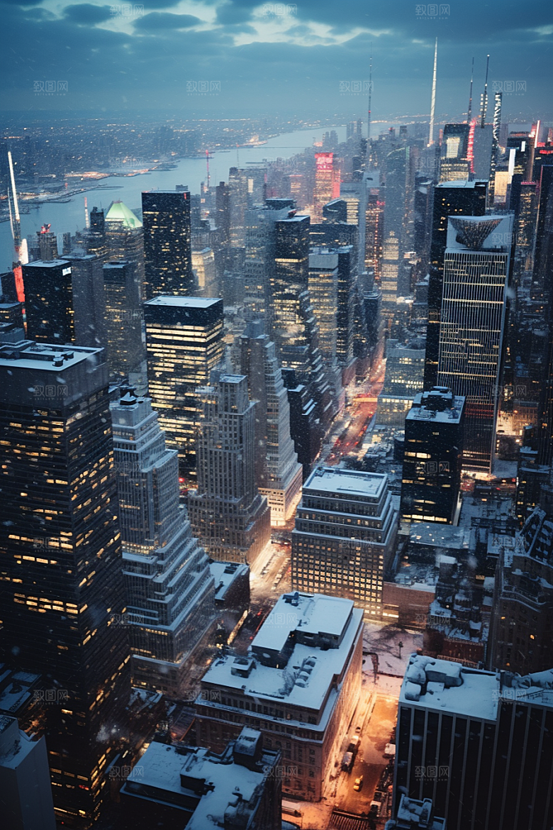 城市雪景建筑雪夜原画