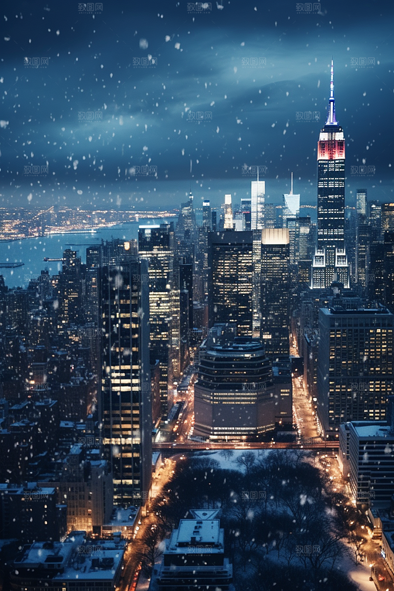 城市雪景雪夜建筑原画