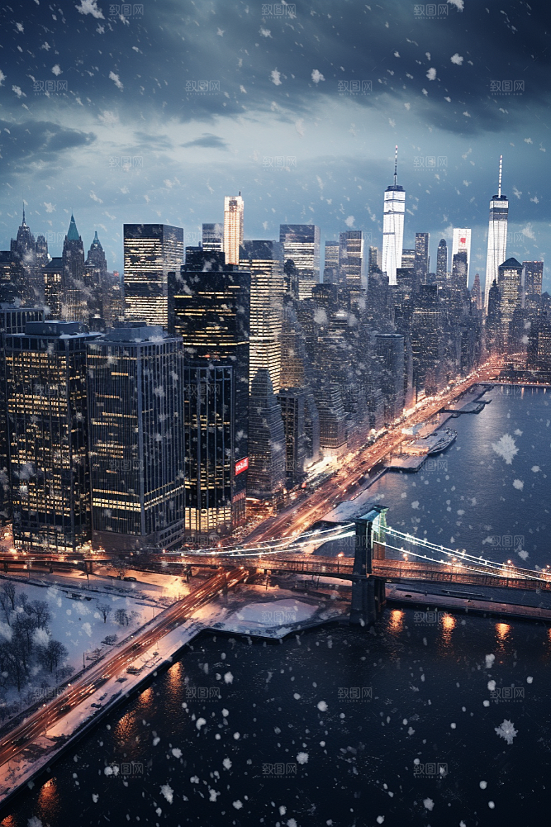 城市雪景下雪的都市雪夜原画