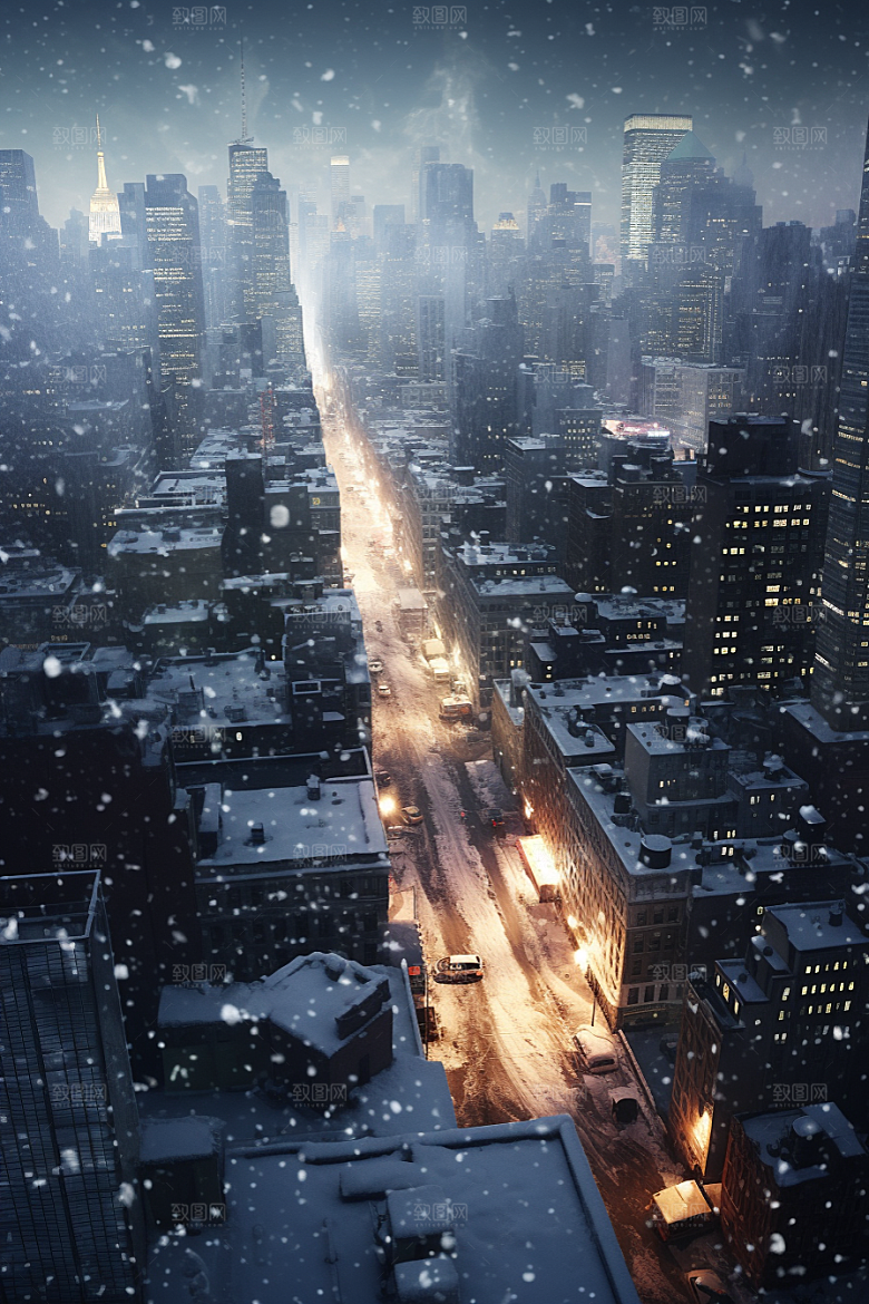 城市雪景雪夜下雪的都市原画