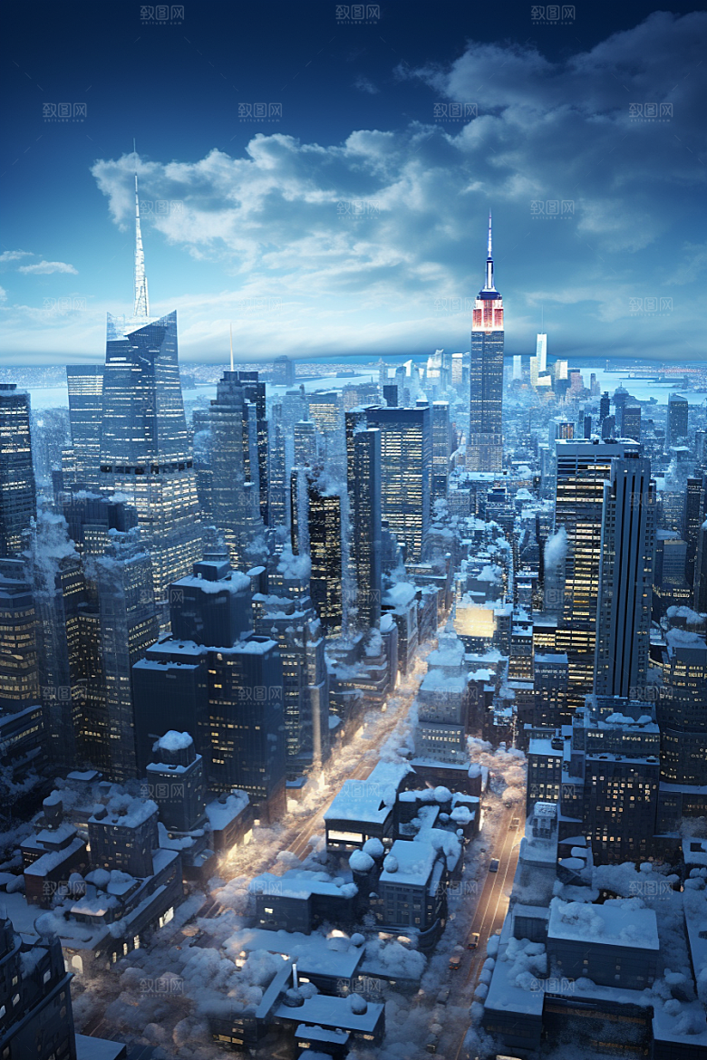 城市雪景安静雪夜原画