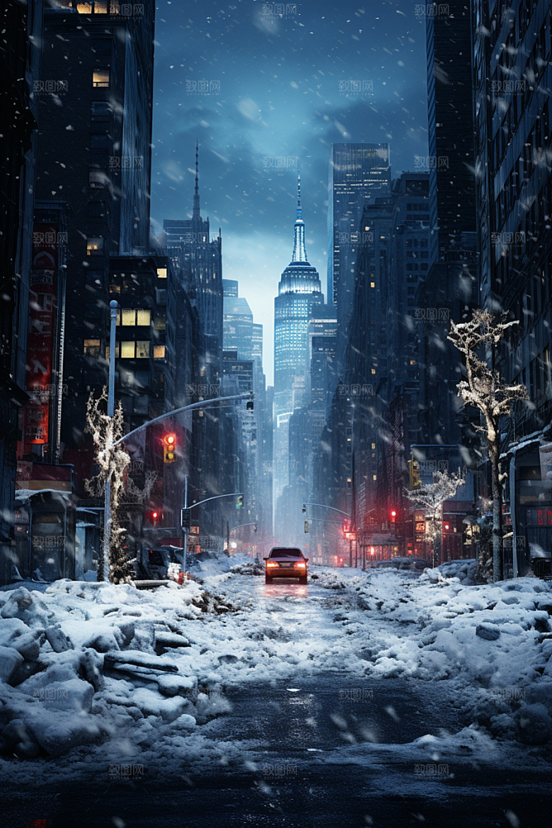 城市雪景静谧下雪的都市原画