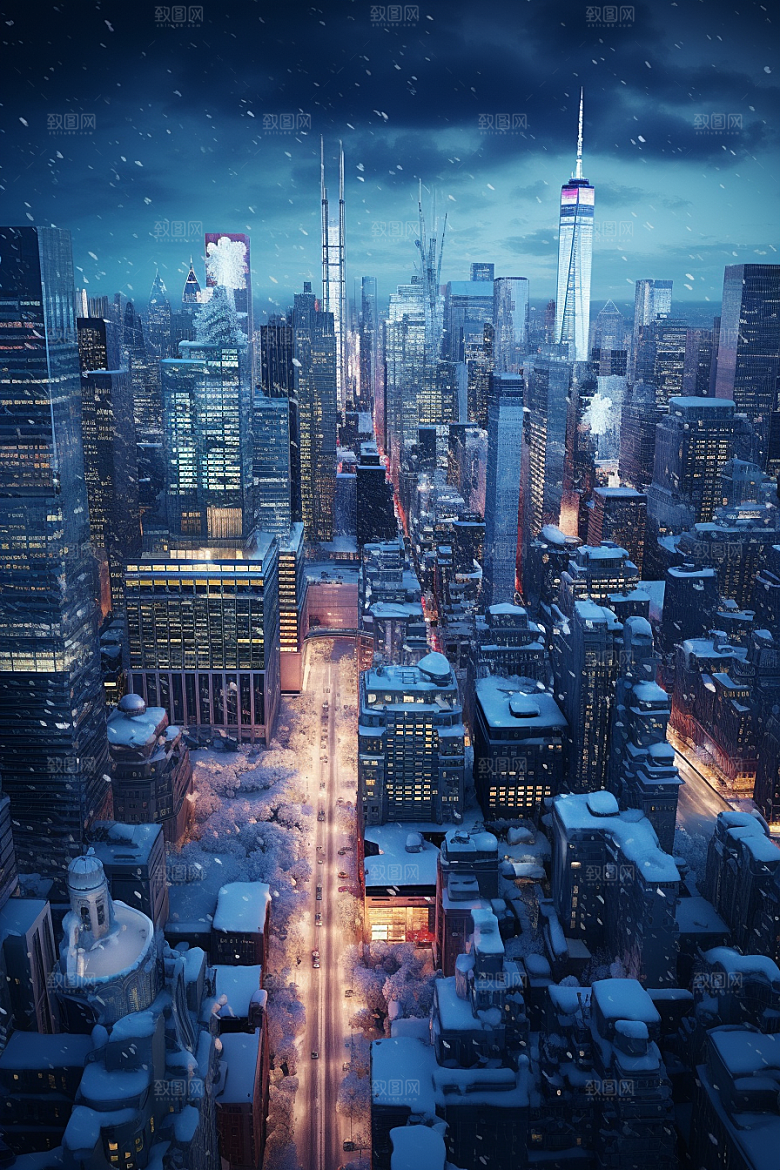 城市雪景雪夜高清原画