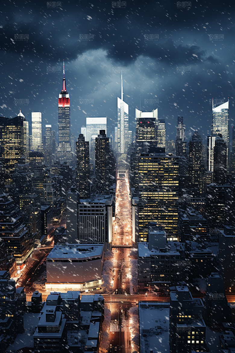 城市雪景安静雪夜原画