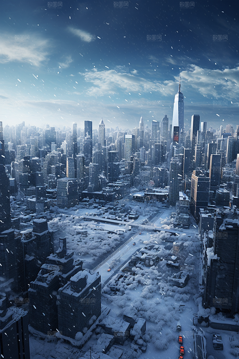 城市雪景城市街道静谧原画