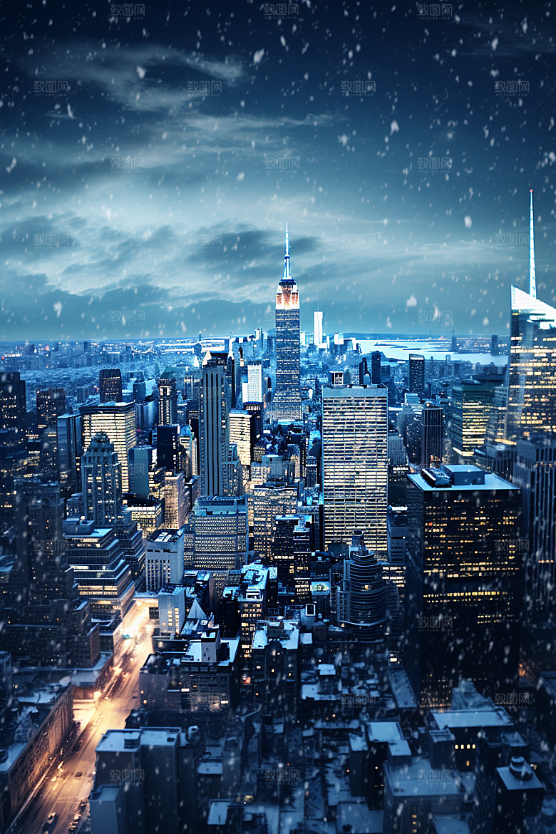 城市雪景静谧安静原画
