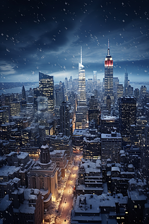 城市雪景静谧安静原画
