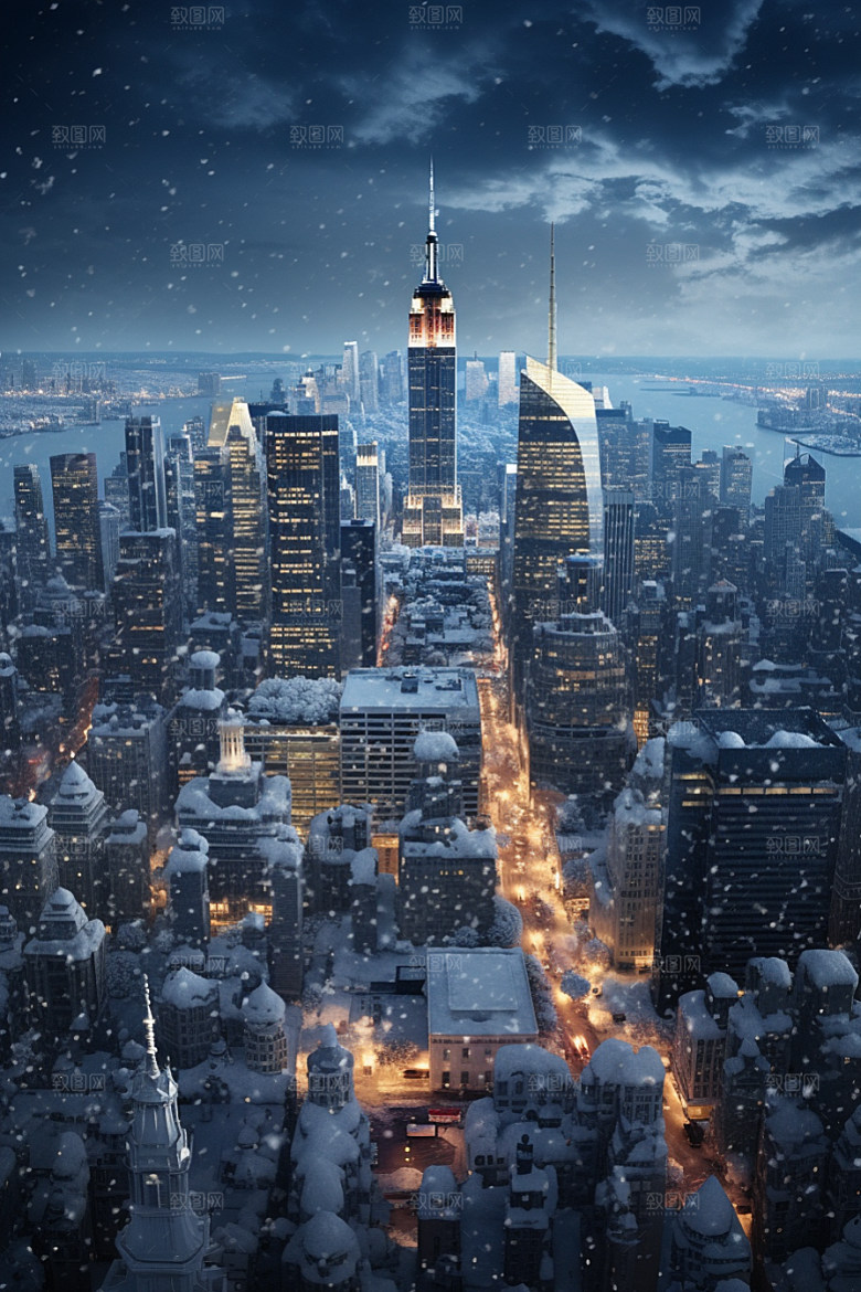 城市雪景安静静谧原画