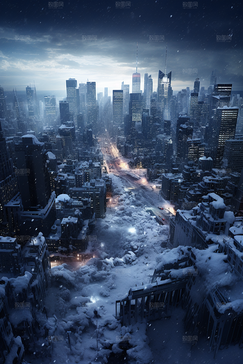 城市雪景高清静谧原画