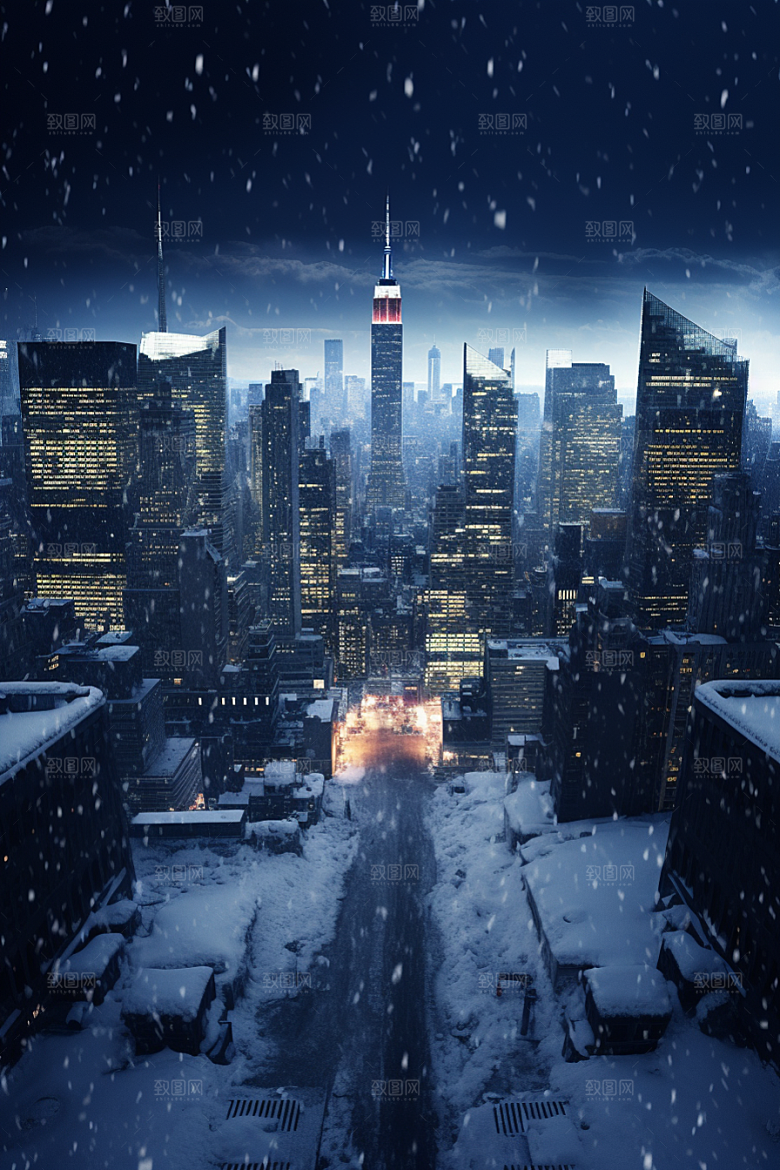 城市雪景静谧雪夜原画