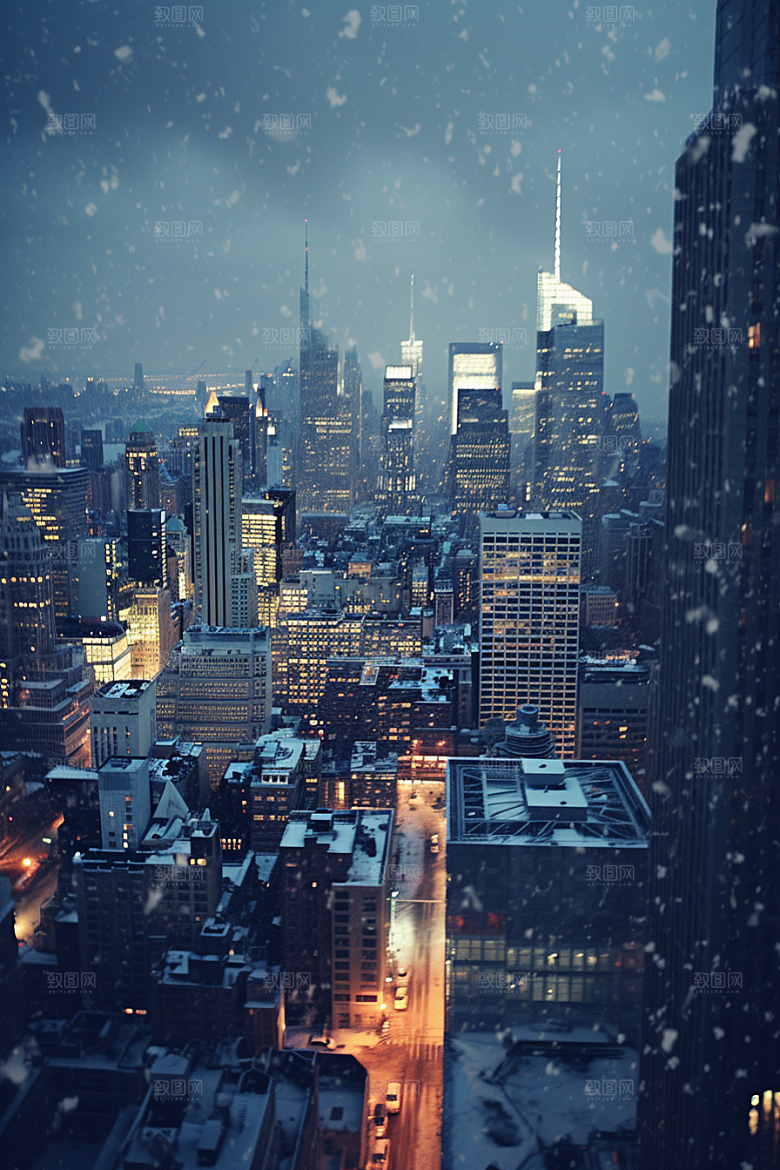 城市雪景雪夜建筑原画