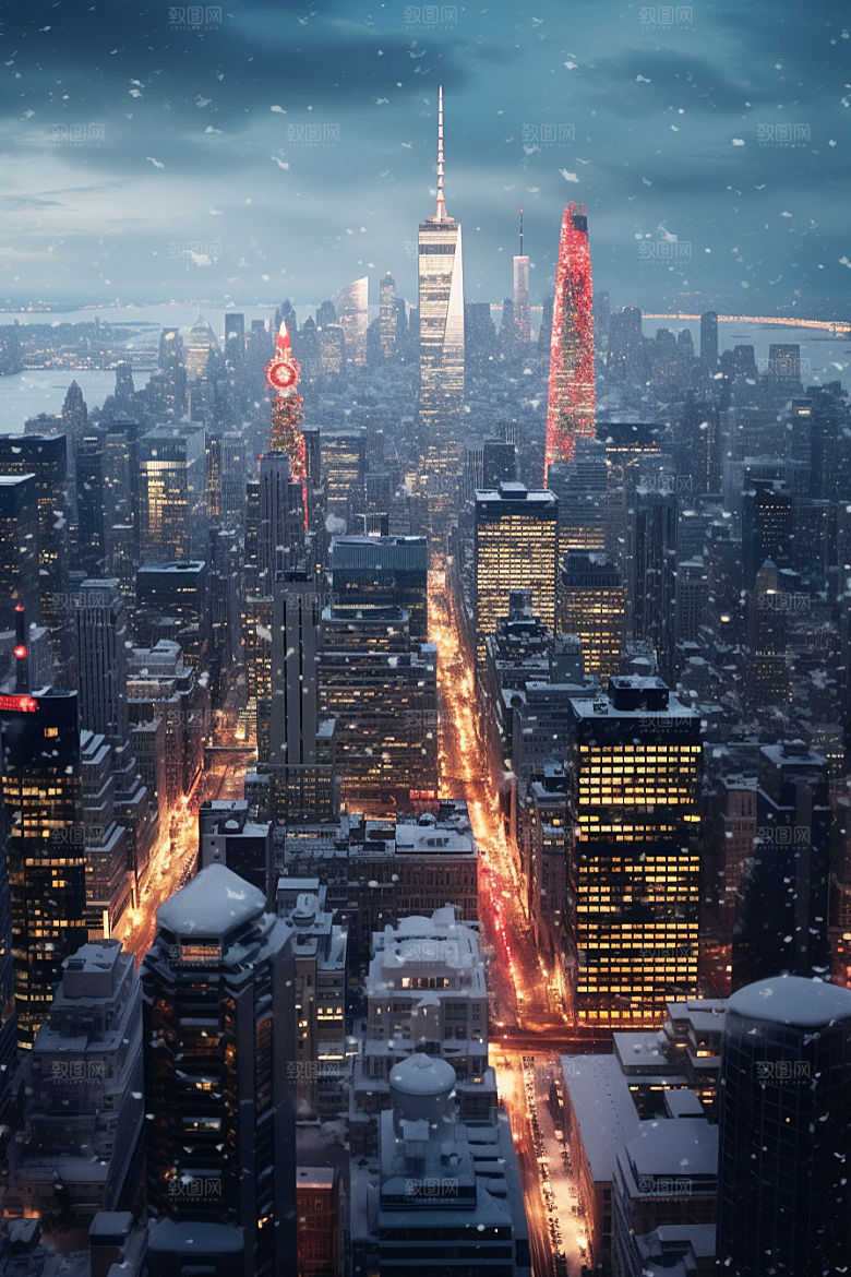 城市雪景建筑高清原画
