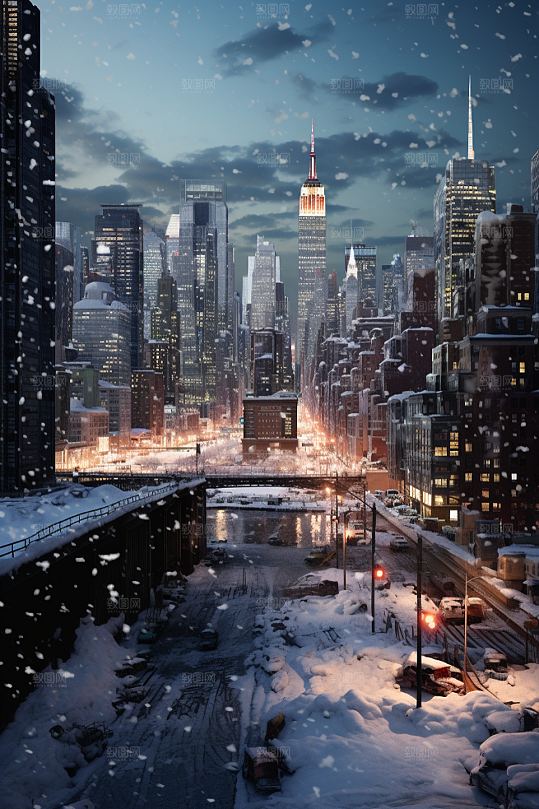 城市雪景静谧高清原画