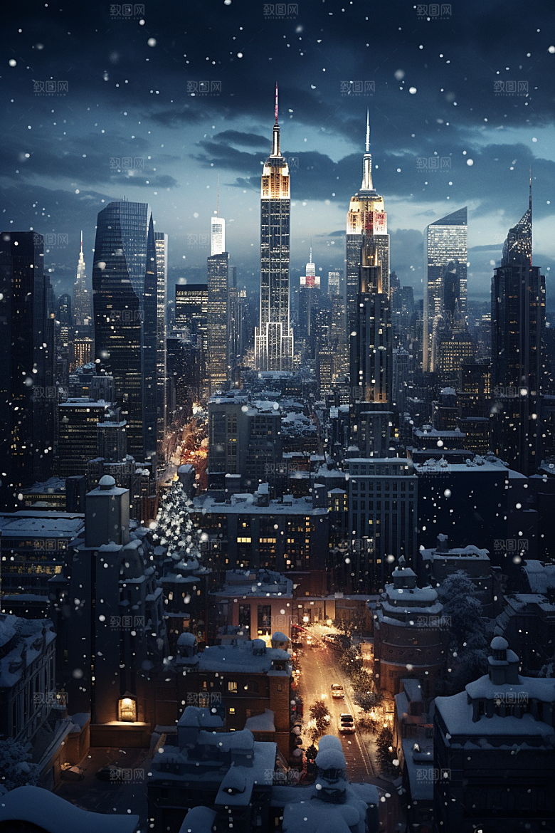 城市雪景高清雪夜原画