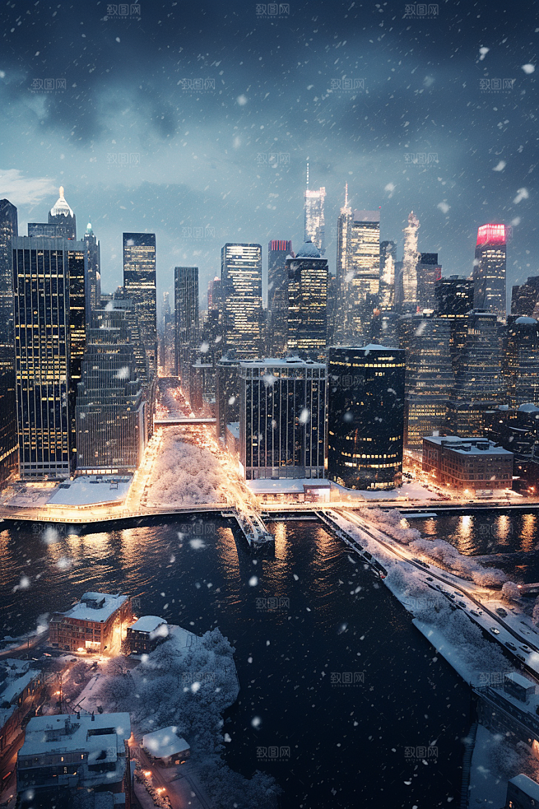 城市雪景城市街道高清原画