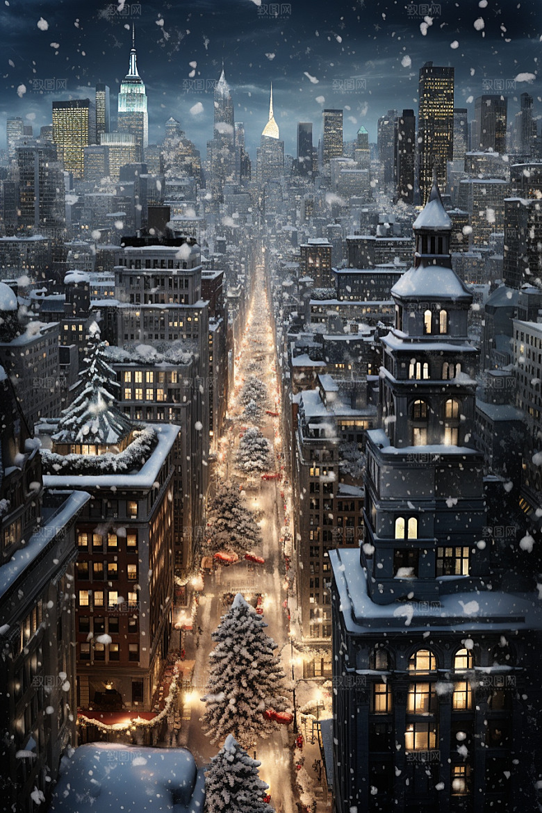 城市雪景安静静谧原画
