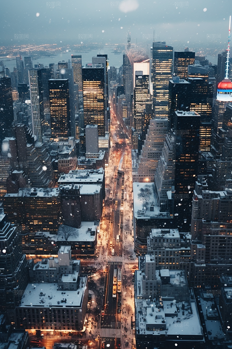城市雪景雪夜城市街道原画