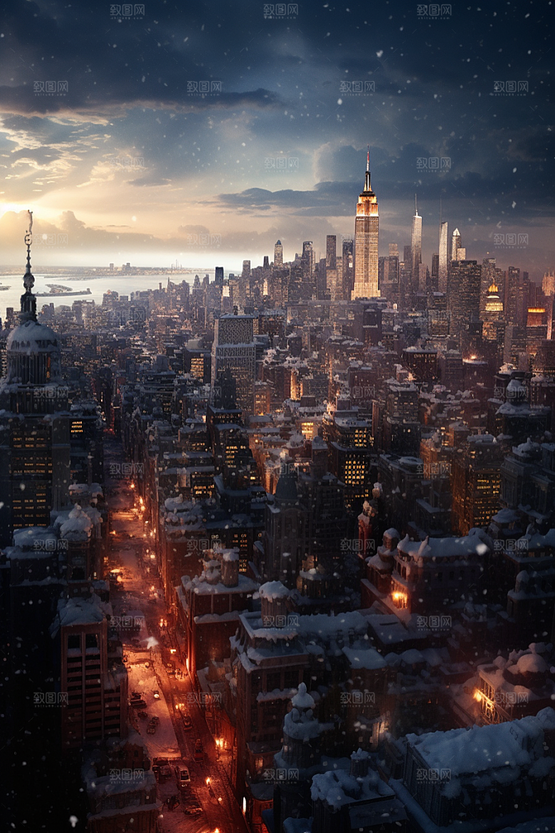 城市雪景城市街道安静原画