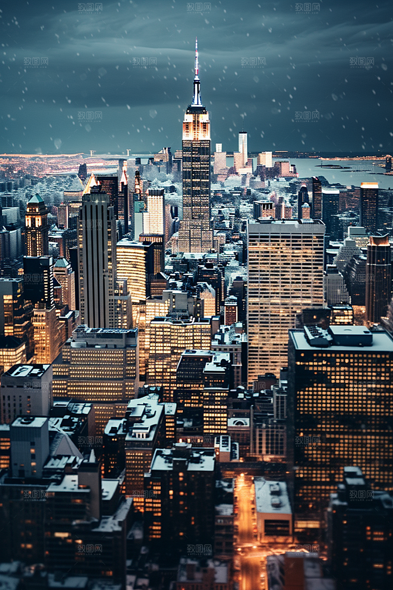 城市雪景城市街道高清原画