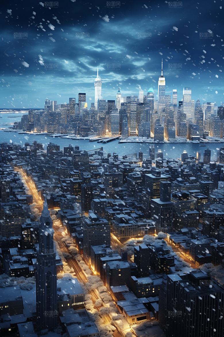 城市雪景建筑高清原画