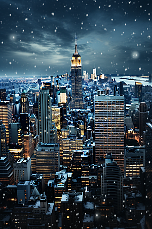 城市雪景城市街道高清原画