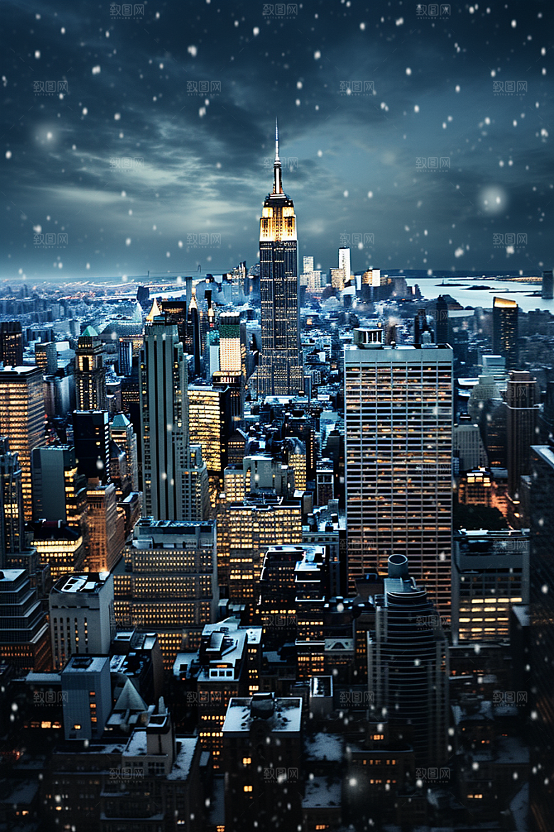 城市雪景城市街道高清原画