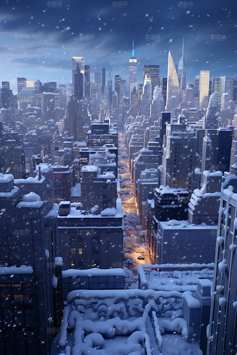 城市雪景安静静谧原画