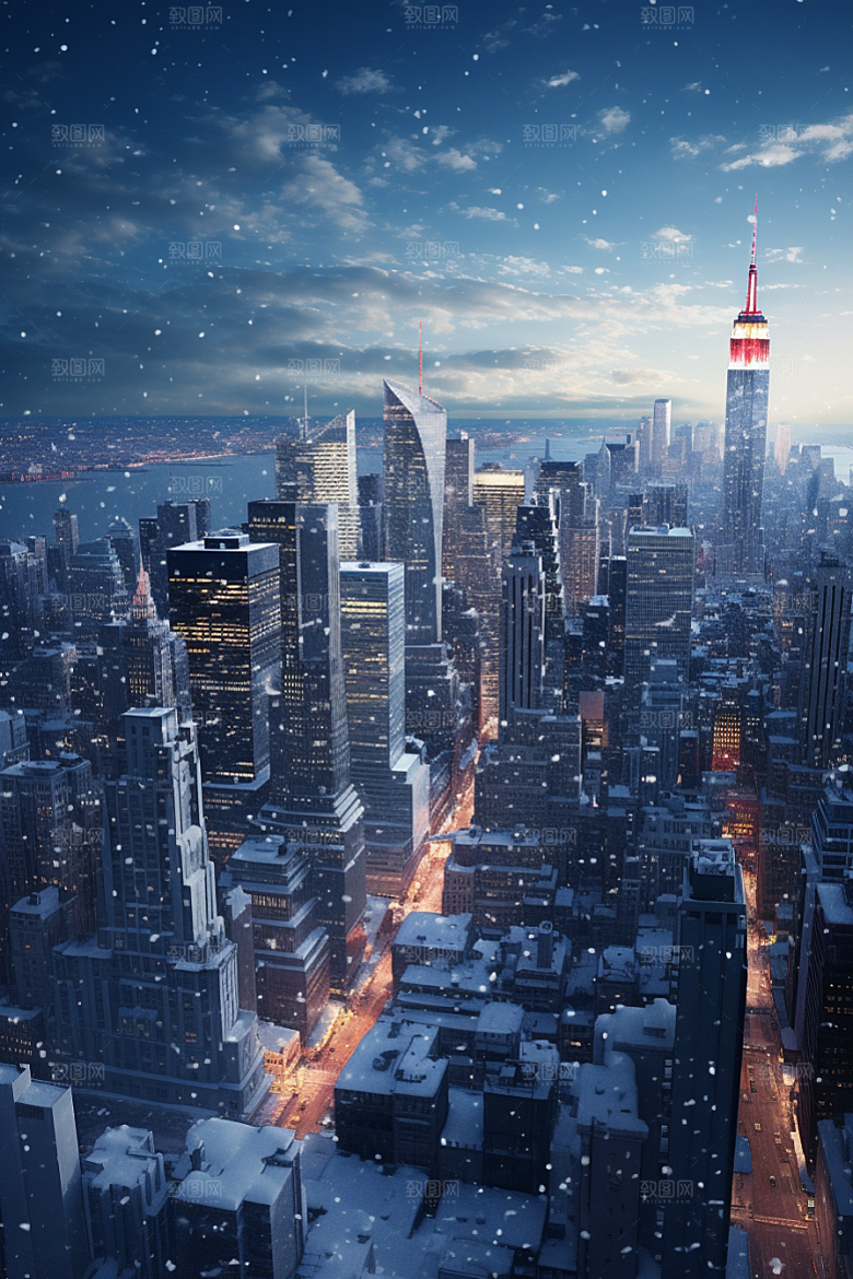城市雪景高清静谧原画