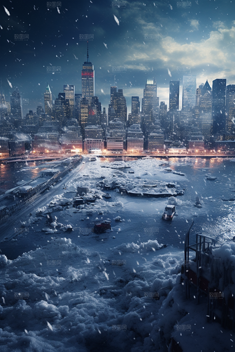 城市雪景静谧下雪的都市原画