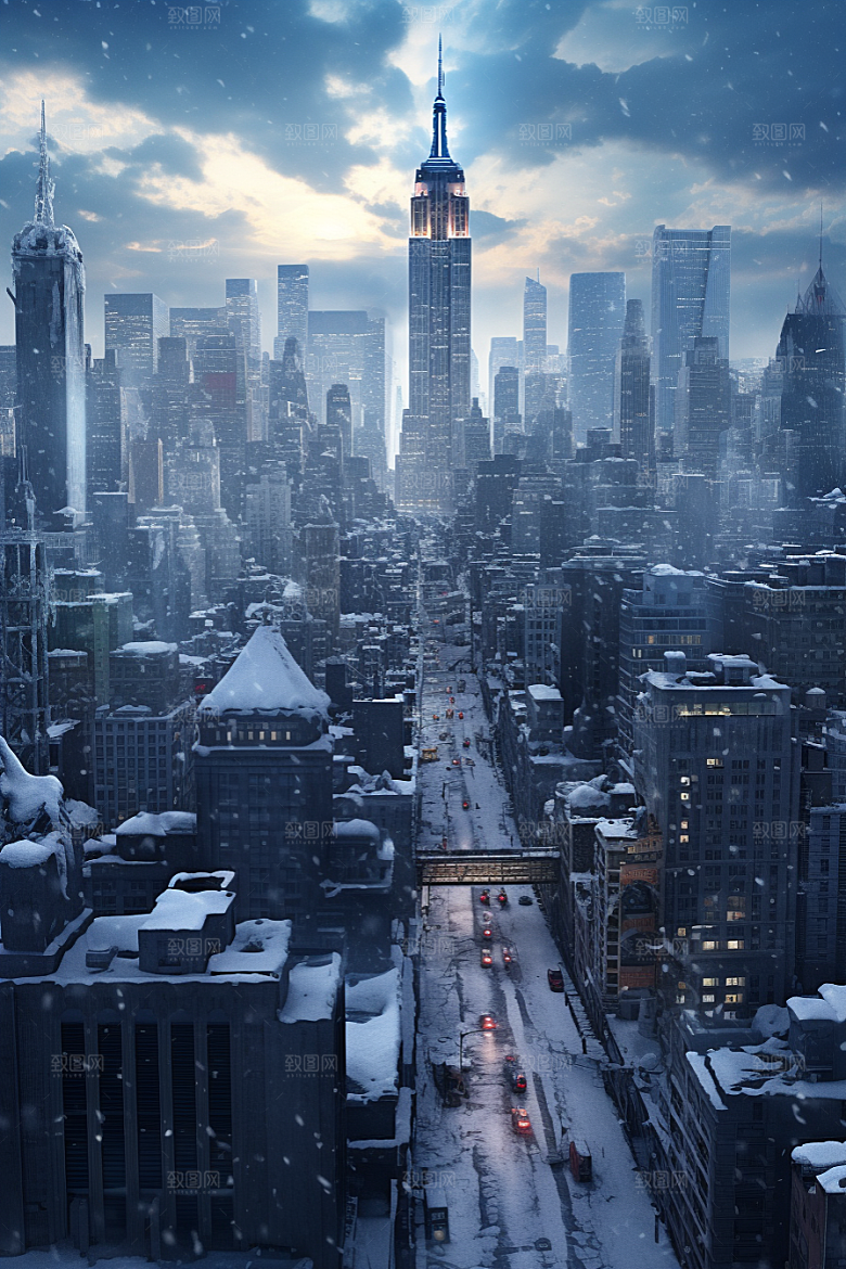 城市雪景静谧安静原画