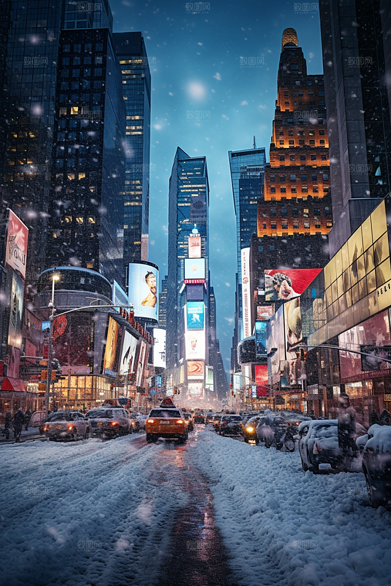 城市雪景建筑安静原画