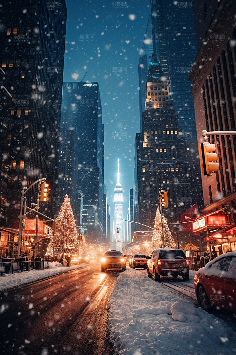 城市雪景雪夜下雪的都市原画